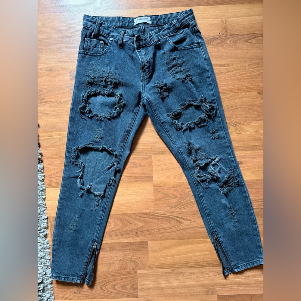 One Teaspoon Washed Black Distressed Skinny Jeans